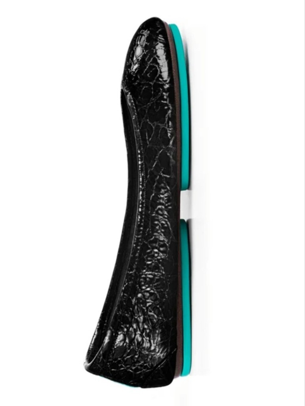 Tieks Obsidian Black Ballet Flat with Turquoise Sole - Picture 3 of 10